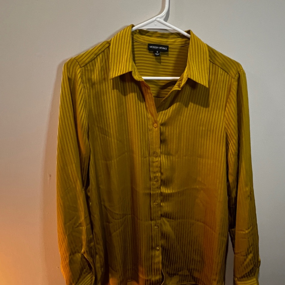 Womens Mustard Yellow Button-Up Shirt